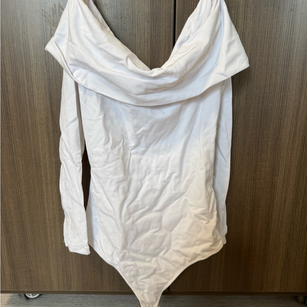 Long Sleeve Cotton Blend Seamless Fabric Off the Shoulder Bodysuit